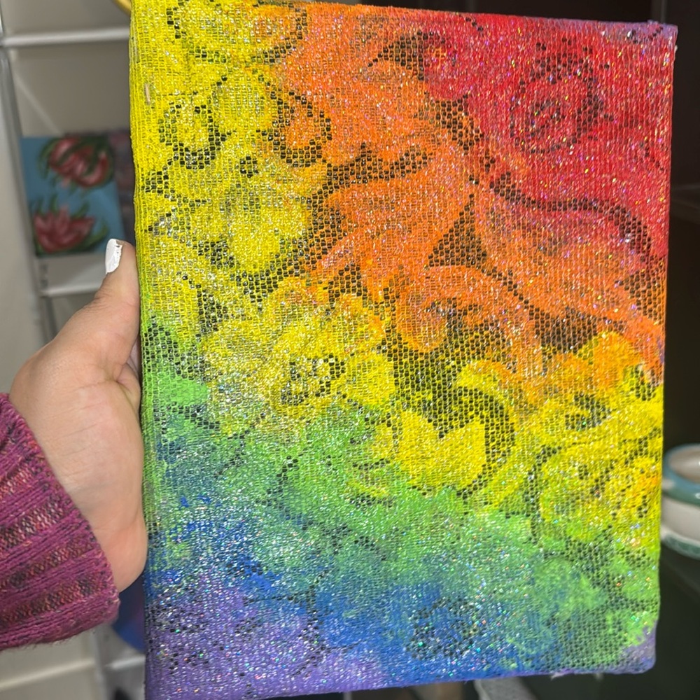 Rainbow vintage lace art Piece